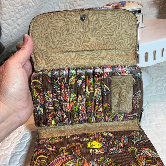 Sakroots Brown Floral Trifold Wallet with Pink Trim - Picture 4 of 4